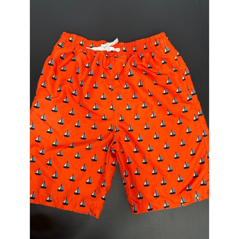 Rolimaka Boys Orange Sailboat Swim Trunks Size 14-16 Mesh Lined Beach EUC